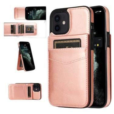 Imagem de Capa de telefone PU de luxo com clipe de carteira para iPhone 14 13 12 11 8 7 6 S Pro Plus Max Mini X XS XR SE2 Plus Shell, Trend Popular Cover Bumper(12 Mini, ouro rosa)