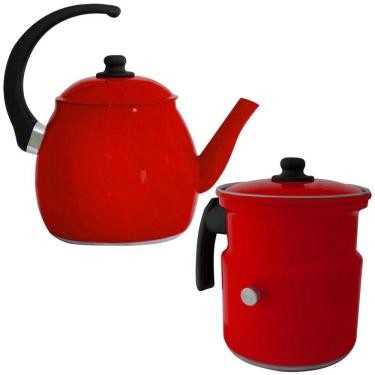 Imagem de Kit Chaleira E Leiteira Gulê Alumínio 2 Peças Vermelho