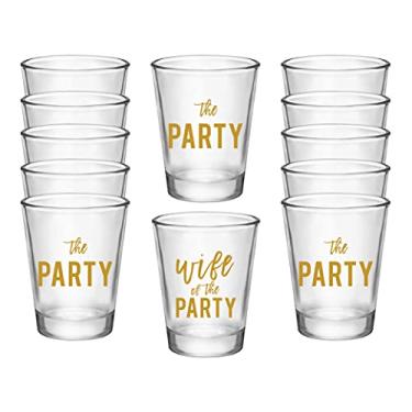 Imagem de Wife of the Party and The Party Bachelorette Party Shot Gl, conjunto de 12, 11 Gold The Party e 1 copo de shot Gold Wife of the Party, decorações perfeitas para despedida de solteira e presentes de dama de honra para noivas