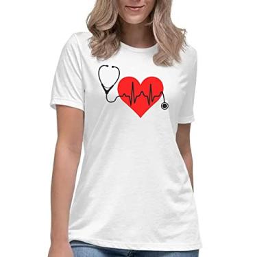 Imagem de Camiseta medicina enfermagem love coraçãoo camisa curso facul Cor:Branco;Tamanho:M