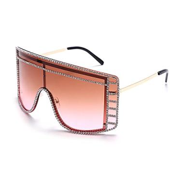 Imagem de Óculos de sol femininos grandes com gradiente azul amarelo moda sem aro strass óculos de sol de luxo designer de personalidade, 2, tamanho único