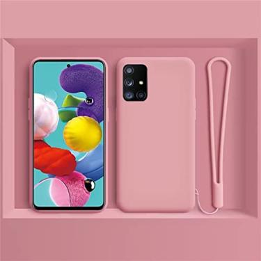 Imagem de FIRSTPELLA Compatível com Samsung S22 Ultra Case, capa de silicone líquido com corda de mão, capa protetora de câmera de tela de corpo inteiro macia anti-riscos para mulheres homens rosa