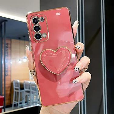Imagem de Capa para Samsung Galaxy A51 A71 A31 A21s A12 A22 4g Plating Love Heart Fold Phone Holder Luxury Silicone Cover,AX Camellia Red,For A51 4G