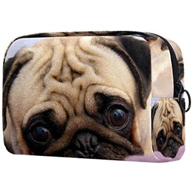 Imagem de Bolsa de maquiagem engraçada cachorro cachorro portátil bolsa de cosméticos de viagem, organizador de higiene pessoal para mulheres, bolsa de artigos de higiene pessoal leve menina esposa 18,5 x 7,6 x 13 cm