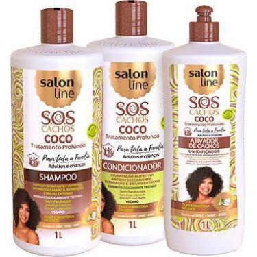 Imagem de Kit Shampoo + Cond. + Ativador De Cachos 1L S.O.S Coco - Salon Line