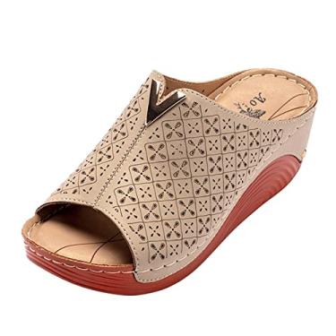 Imagem de Sandálias plataforma para mulheres moda oca sandálias sapatos femininos casuais senhoras floral slip feminino (A, 8,5)