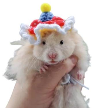 Imagem de Chapéu de hamster mini animais pequenos com alça ajustável adoráveis chapéus pequenos tricotados à mão para lagarto, porquinho-da-índia réptil roupas de festa de Natal acessórios de fantasia (médios, neve)