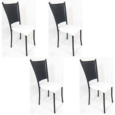 Imagem de Kit 4 Cadeiras de Cozinha Preta Fibra Sintética Preta Assento Branco - Poltronas do Sul