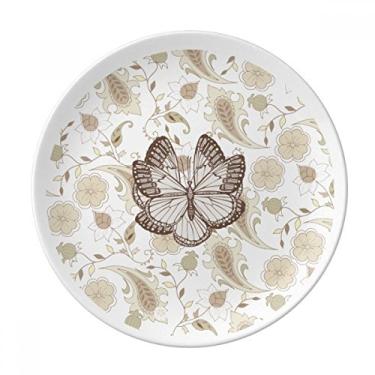 Imagem de Prato de jantar simples com borboleta rosa pálido com flores decorativo de porcelana Salver talheres