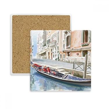 Imagem de Porta-copos com padrão nacional de Veneza da Itália, porta-copos quadrados, suporte de subplaca, pedra isolante