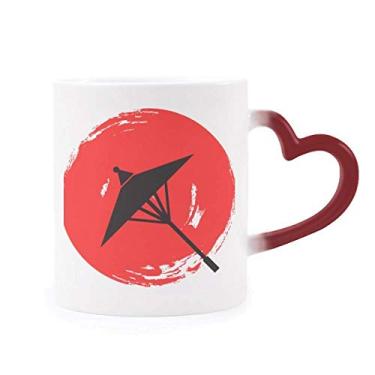 Imagem de Ilustração de pintura de pincel japonesa sensível ao calor, caneca de grés que muda de cor vermelha