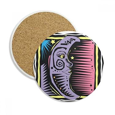 Imagem de Caneca porta-copos com elemento de lua roxa estrelas do México com gravação, pedra absorvente de proteção de mesa