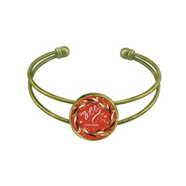 Imagem de Pulseira com ilustração de folha de guirlanda colorida de Natal retrô com punho aberto