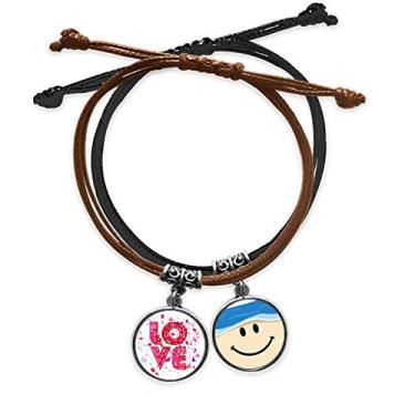 Imagem de Pulseira de couro para pintura de amor rosa Dia dos Namorados com corrente de mão e rosto sorridente
