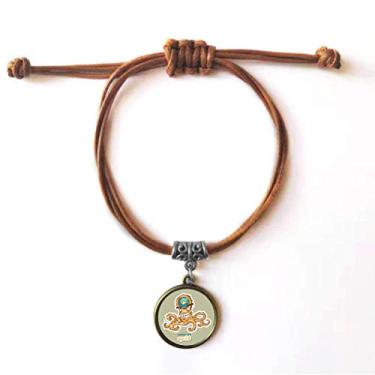 Imagem de DIYthinker Pulseira de couro com estampa de vida marinha polvo laranja pulseira marrom joia presente