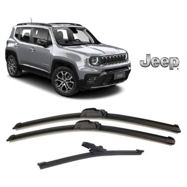 Imagem de Kit 3 Palhetas Limpador de Parabrisa Dianteiro + Traseiro para Jeep Renegade ano 2016 2017 2018 2019 2020 2021 2022 2023