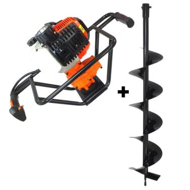 Imagem de Perfurador de Solo Profissional Vulcan Trent VPS520 á Gasolina 2 Tempos 52cc 2,5hp com Broca 80x10cm Pino Trava Potente Para Uso em Atividades Rurais
