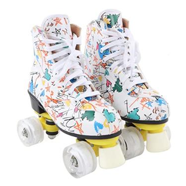 Imagem de Patins para mulheres e meninas, fileira dupla 4 rodas patins branco grafite patins patinação sapatos para crianças adultos, tamanho 38