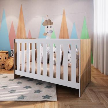 Imagem de Berço Bebe Mini Cama Infantil Americano com Colchão 3 em 1 Completa Branco Nogal
