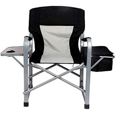 Imagem de Cadeira de acampamento ultraleve Cadeira dobrável de acampamento de aço resistente, cadeira de gramado portátil com mesa lateral e bolsos laterais, para praia, ao ar livre, churrasco, suporta até 330