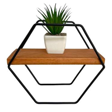 Imagem de Prateleira Moderna Hexagono Artesanal Ferro e Madeira
