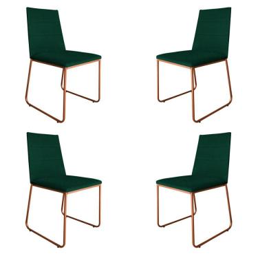 Imagem de Kit 4 Cadeiras de Jantar Estofada Lille Base Bronze Veludo Verde - Montanaris Decor