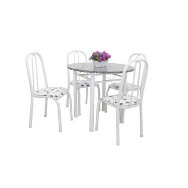 Imagem de Mesa De Jantar De Cozinha Com 4 Cadeiras Tampo Redonda Granito Verdade