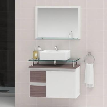 Imagem de Conjunto para Banheiro Gabinete com Cuba e Espelheira 60cm Diamante Rústico