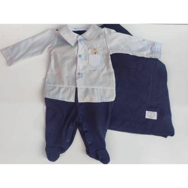 Imagem de Saída maternidade masculino em Tricô - manta e macacão bebê