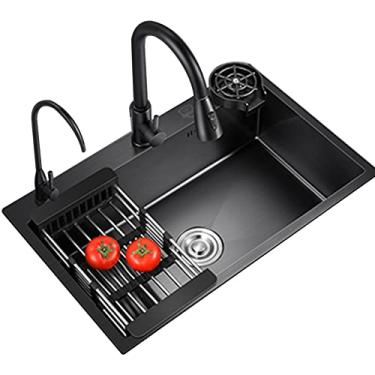 Imagem de ATHUAH Pia de cozinha com torneira preta pia de grande capacidade acessórios de lavadora de copo de alta pressão incluídos (cor: preto, tamanho: 50 x 45 x 20 cm)