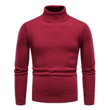 Imagem de KANG POWER Suéter masculino de gola rolê tricotado outono inverno pulôver casual branco inferior camisas slim fit blusa fria, 7003 - vinho tinto, Medium