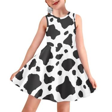 Imagem de Sprowallow Vestido feminino sem mangas de verão com gola redonda estampado para crianças regata vestidos florais na moda, Padrão de vaca, 9-10 Anos