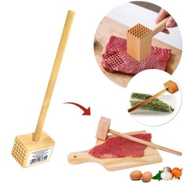 Imagem de Martelo Para Carne Batedor Amaciador Bife Cabo Madeira 28 Cm