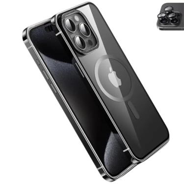 Imagem de Capa Case Bumper Bamper Para iPhone 15 Pro Compatível com Carregamento Magnético Slim De Acrílico Transparente Com Proteções de Lente da Câmera (Titânio Preto)