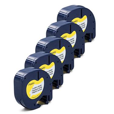 Imagem de Label Orison LetraTag Refil de fita de filme térmico 91337 compatível com DYMO Label Maker LT100H LT100T Plus, preto sobre ouro 1/2 polegada x 13 pés 12 mm x 4 m, pacote com 5
