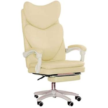 Imagem de Cadeira de escritório cadeira de mesa de computador, cadeira giratória de couro reclinável ergonômica com apoio para os pés e almofada lombar altura ajustável, bege
