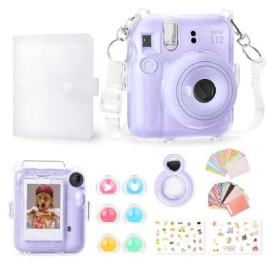 Imagem de Rieibi Pacote de acessórios para presente Instax Mini 12: capa transparente com alça, álbum de fotos, espelho de selfie, filtros de cor, adesivos DIY - roxo