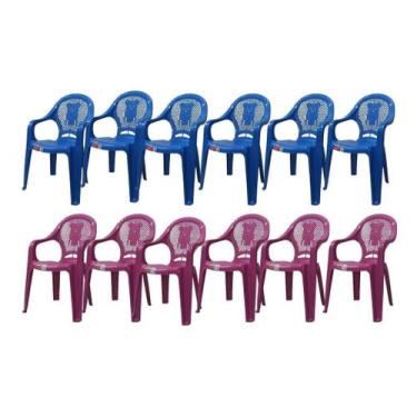 Imagem de Cadeira Infantil Poltrona Decorada Plástico Kit 10 Cadeiras (5 Azuis E