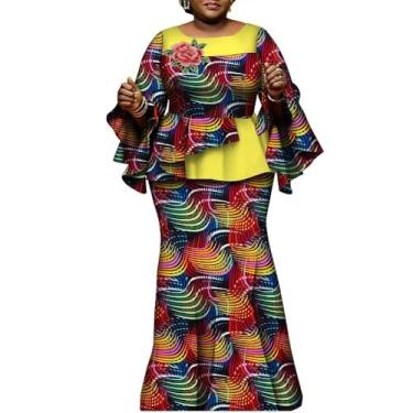 Imagem de XIAOHUAGUA Conjunto de 2 peças de roupas africanas para mulheres, blusas plissadas e saias longas, vestido de festa, T7, Small