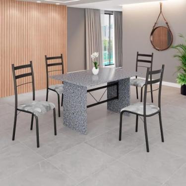 Imagem de Conjunto Sala de Jantar Mesa Retangular 120x75cm Tampo Granito Ocre 4 Cadeiras Marselha Paraopeba/Preto Fosco