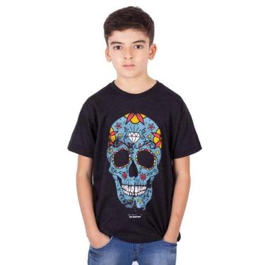 Imagem de Camiseta Juvenil Caveira Mexicana Preta Jaguar - Art Rock