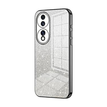 Imagem de Compatível com Huawei Honor 70, capa protetora híbrida galvanizada com glitter, fina, transparente, antiarranhões, absorção de choque, capa amortecedora de TPU compatível com Honor 70 (Cor: Preto