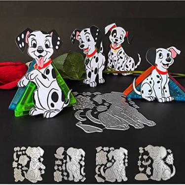 Imagem de 4 conjuntos de recortes de cachorro manchado para fazer cartão adorável filhote de cachorro de corte de metal moldes de aço carbono molde de estêncil para álbum de fotos DIY scrapbooking de papel artesanato