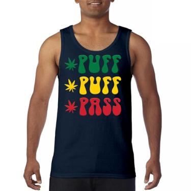 Imagem de Regata Puff Puff Pass 420 Weed Lover Pot Leaf Smoking Marijuana Legalize Cannabis Funny High Pothead Camiseta masculina, Azul marinho, XXG