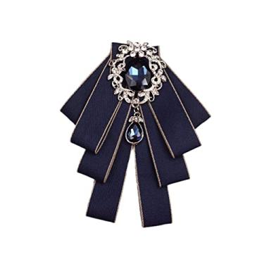 Imagem de Broche de strass de fita preta broche de casamento masculino flor masculino noivo masculino gravata borboleta broche joias modernas (preto), Azul escuro, 12.6*15cm/4.96*5.9inches