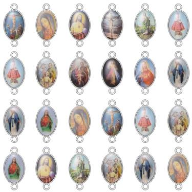 Imagem de YionZian 50 peças de metal religião Jesus imagem esmaltada pingentes La Virgen De Guadalupe com dois laços Virgem Maria conector amuleto para fazer joias de pulseira mexicana faça você mesmo, Esmalte,