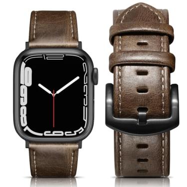 Imagem de EDIMENS Pulseiras de couro compatível com Apple Watch séries 9, 8, 7, 6, 5, 4, 3, 2, 1 e SE2 de 49 mm, 45 mm, 42 mm e 44 mm