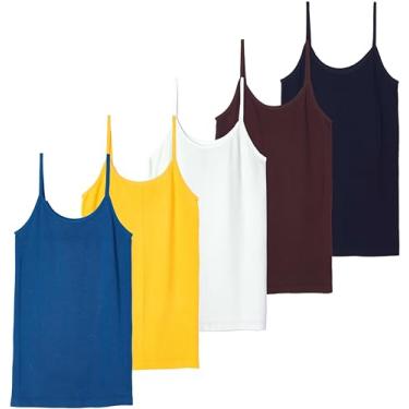 Imagem de Real Essentials Pacote com 3: Camiseta regata feminina canelada com alças finas sem costura, Conjunto 1, M