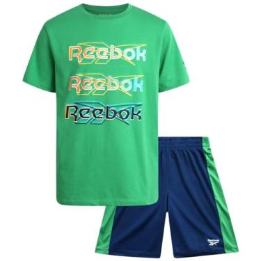 Imagem de Reebok Conjunto de shorts ativos para meninos - camiseta de manga curta e shorts de ginástica - conjunto casual de verão para meninos (8-12), Verde esportivo, 10
