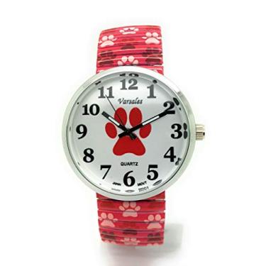 Imagem de Varsales Novidade feminina animal cão elegante pulseira elástica analógico quartzo relógio moderno, Pata vermelha